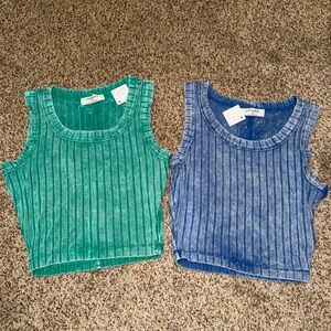 NWT Zenana Sleeveless Ribbed Crop Tops - Green and Blue